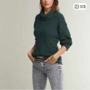 Cabi Tryst teal Green Ribbed Turtleneck Sweater
